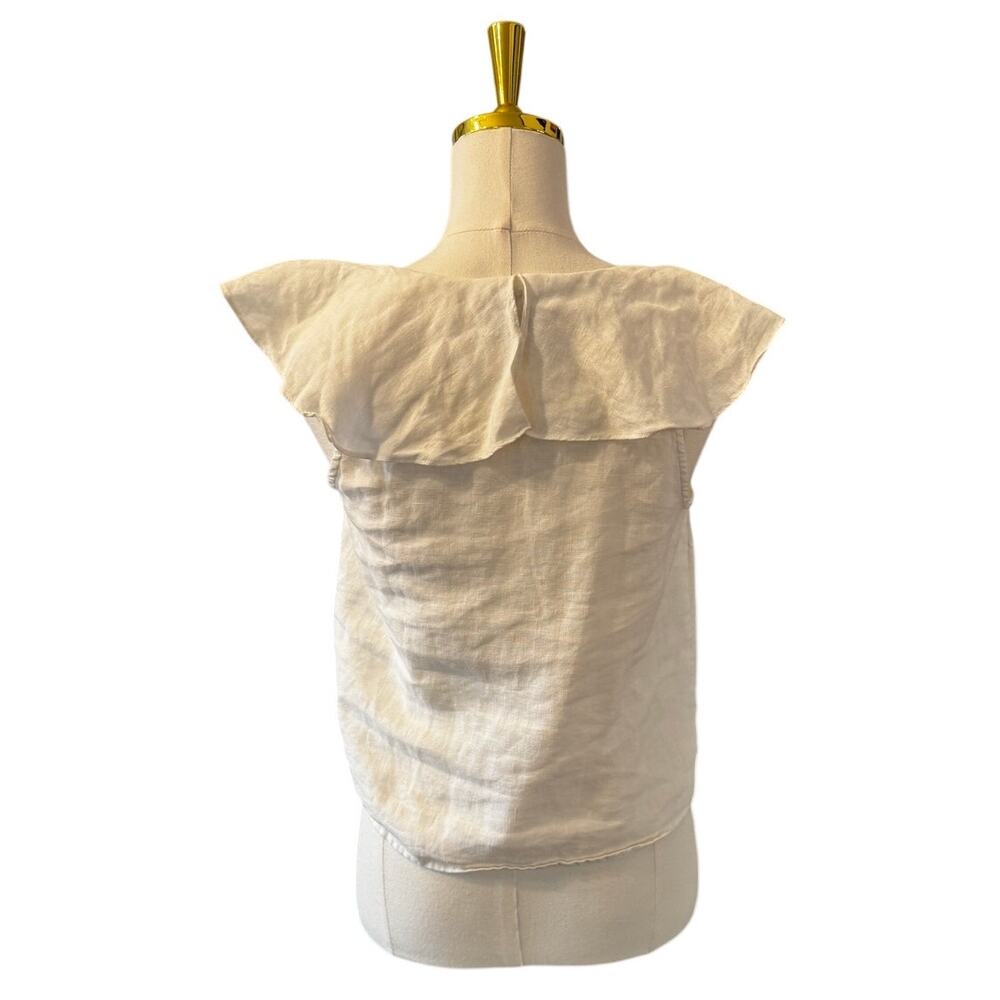 Sea New York White 100% Linen Cape Collar Ruffle Button Front Blouse Size 4 - Picture 5 of 7